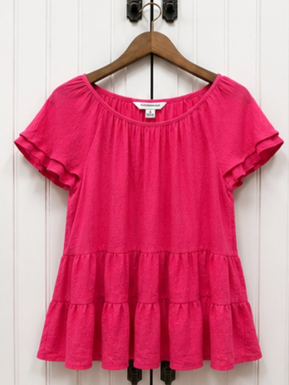 Counterparts Pink Flutter Sleeve Tiered Blouse Medium Boho Peplum Top